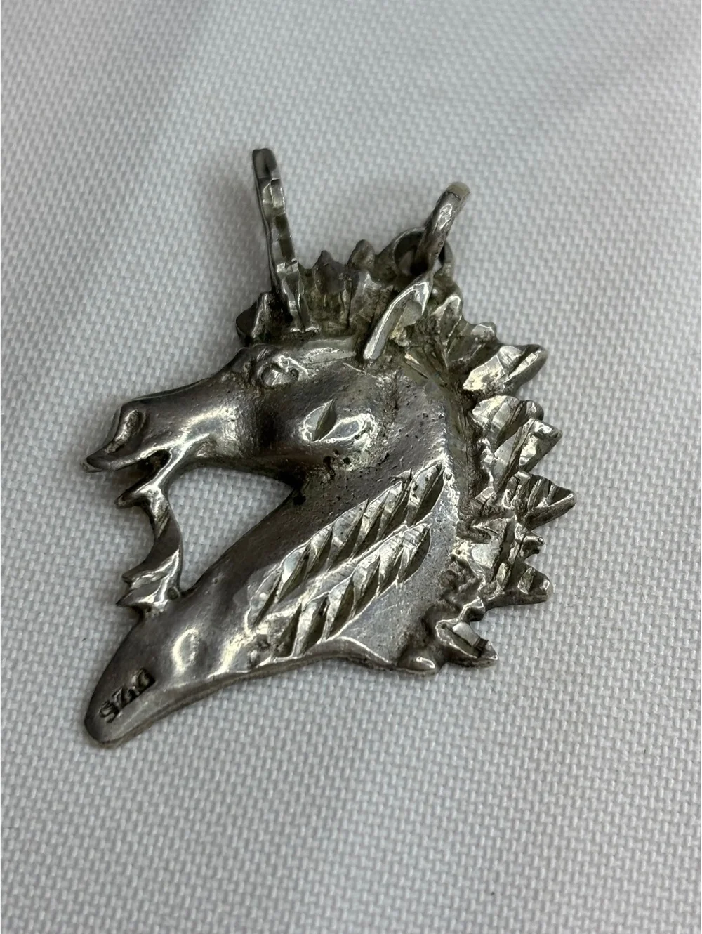 Vintage Silver Unicorn Head Pendant Charm